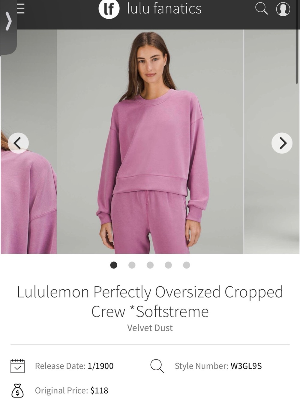 Lululemon Perfectly Oversized Cropped Crew Softstreme VLVD 8